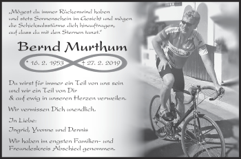 Traueranzeige von Bernd Murthum von Eßlinger Zeitung/Cannstatter Zeitung