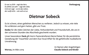 Traueranzeige von Dietmar Sobeck von Eßlinger Zeitung/Cannstatter Zeitung