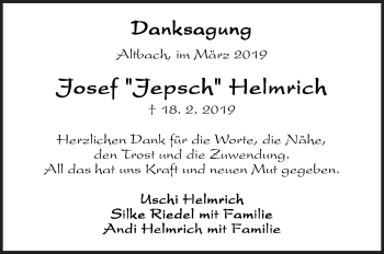Traueranzeige von Josef Helmrich von Eßlinger Zeitung/Cannstatter Zeitung