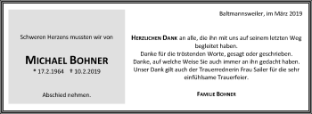 Traueranzeige von Miachael Bohner von Eßlinger Zeitung/Cannstatter Zeitung