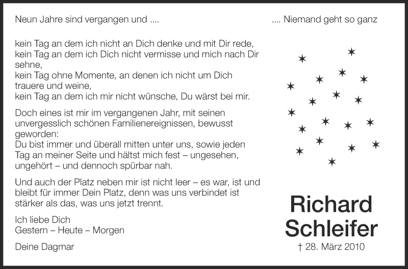  Traueranzeige für Richard Schleifer vom 28.03.2019 aus Eßlinger Zeitung/Cannstatter Zeitung