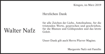 Traueranzeige von Walter Nafz von Eßlinger Zeitung/Cannstatter Zeitung