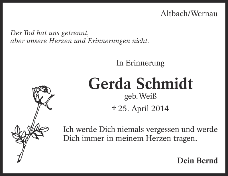  Traueranzeige für Gerda Schmidt vom 25.04.2019 aus Eßlinger Zeitung/Cannstatter Zeitung