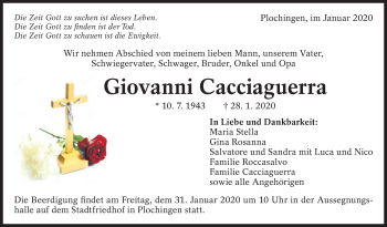 Traueranzeige von Giovanni Cacciaguerra von Eßlinger Zeitung/Cannstatter Zeitung