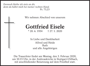 Traueranzeige von Gottfried Eisele von Eßlinger Zeitung/Cannstatter Zeitung