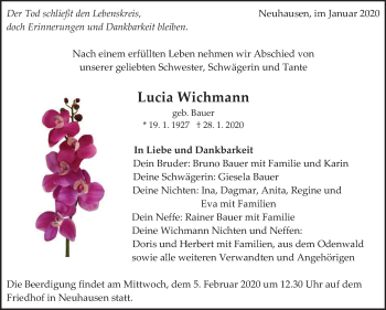 Traueranzeige von Lucia Wichmann von Eßlinger Zeitung/Cannstatter Zeitung