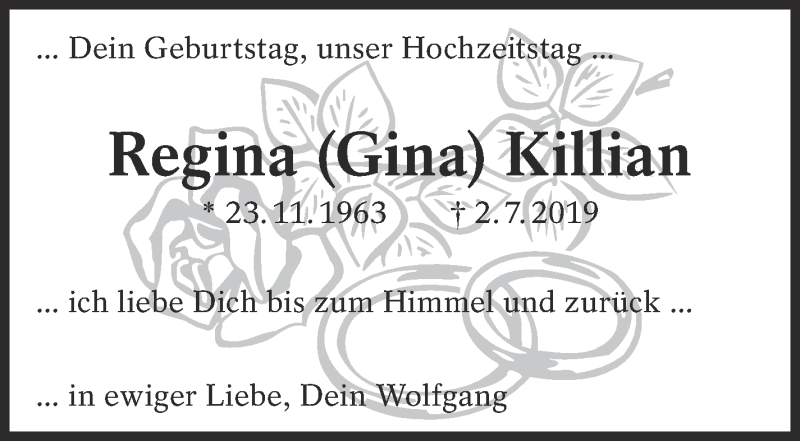  Traueranzeige für Regina Killian vom 23.11.2020 aus Eßlinger Zeitung/Cannstatter Zeitung