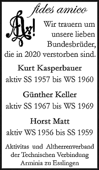 Traueranzeige von Horst Matt von Eßlinger Zeitung/Cannstatter Zeitung