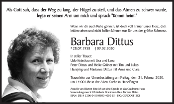 Traueranzeige von Barbara Dittus von Eßlinger Zeitung/Cannstatter Zeitung