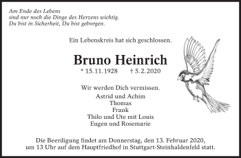 Traueranzeige von Bruno Heinrich von Eßlinger Zeitung/Cannstatter Zeitung