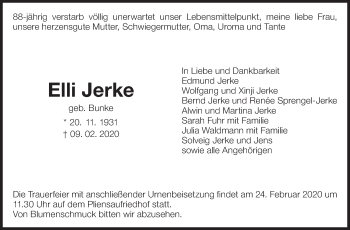 Traueranzeige von Elli Jerke von Eßlinger Zeitung/Cannstatter Zeitung
