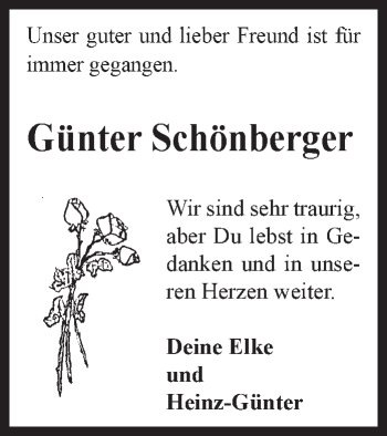 Traueranzeige von Günter Schönberger von Eßlinger Zeitung/Cannstatter Zeitung