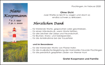 Traueranzeige von Hans Koopmann von Eßlinger Zeitung/Cannstatter Zeitung