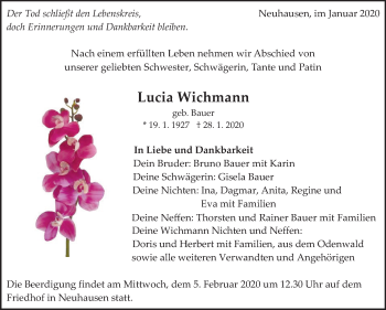 Traueranzeige von Lucia Wichmann von Eßlinger Zeitung/Cannstatter Zeitung