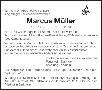 Traueranzeige von Marcus Müller von Eßlinger Zeitung/Cannstatter Zeitung