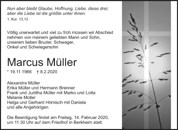 Traueranzeige von Marcus Müller von Eßlinger Zeitung/Cannstatter Zeitung