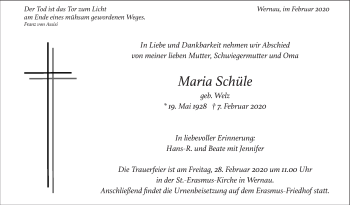 Traueranzeige von Maria Schüle von Eßlinger Zeitung/Cannstatter Zeitung