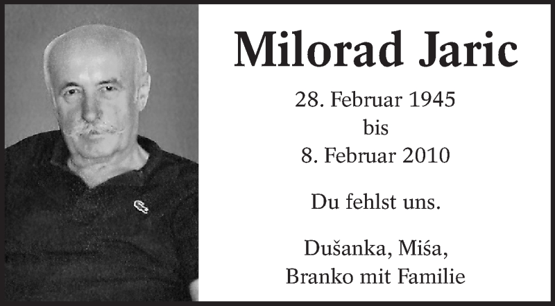 Traueranzeige für Milorad Jaric vom 08.02.2020 aus Eßlinger Zeitung/Cannstatter Zeitung