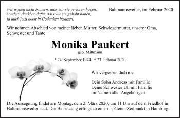 Traueranzeige von Monika Paukert von Eßlinger Zeitung/Cannstatter Zeitung