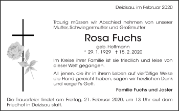 Traueranzeige von Rosa Fuchs von Eßlinger Zeitung/Cannstatter Zeitung