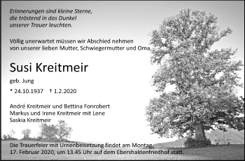 Traueranzeige von Susi Kreitmeir von Eßlinger Zeitung/Cannstatter Zeitung