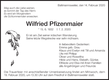 Traueranzeige von Wilfried Pfizenmaier von Eßlinger Zeitung/Cannstatter Zeitung