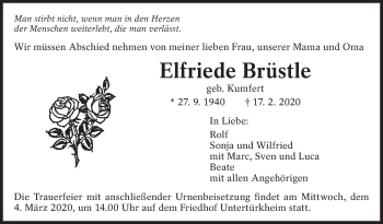 Traueranzeige von Elfriede Brüstle von Eßlinger Zeitung/Cannstatter Zeitung