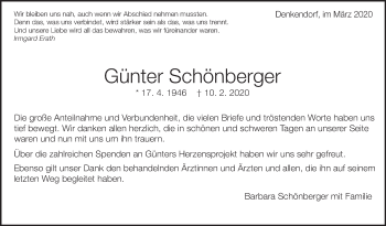 Traueranzeige von Günter Schönberger von Eßlinger Zeitung/Cannstatter Zeitung