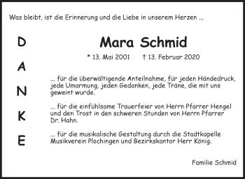 Traueranzeige von Mara Schmid von Eßlinger Zeitung/Cannstatter Zeitung