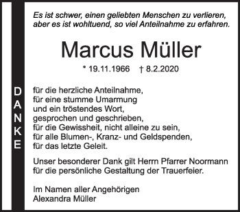 Traueranzeige von Marcus Müller von Eßlinger Zeitung/Cannstatter Zeitung