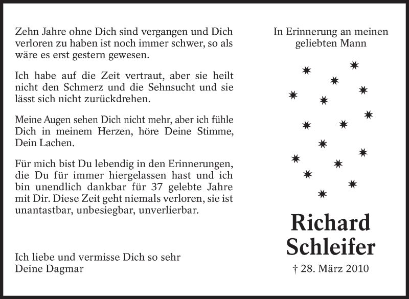  Traueranzeige für Richard Schleifer vom 28.03.2020 aus Eßlinger Zeitung/Cannstatter Zeitung