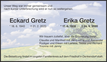 Traueranzeige von Eckard Gretz von Eßlinger Zeitung/Cannstatter Zeitung