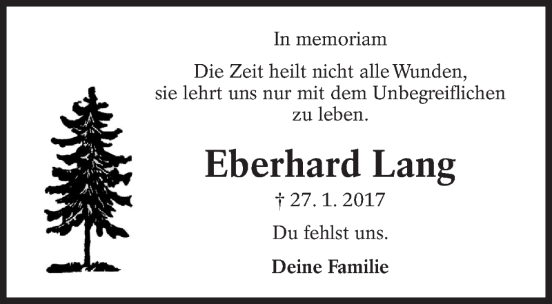  Traueranzeige für Eberhard Lang vom 27.01.2021 aus Eßlinger Zeitung/Cannstatter Zeitung