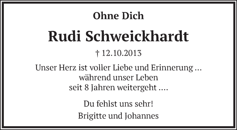  Traueranzeige für Rudolf Schweickhardt vom 12.10.2021 aus Eßlinger Zeitung/Cannstatter Zeitung