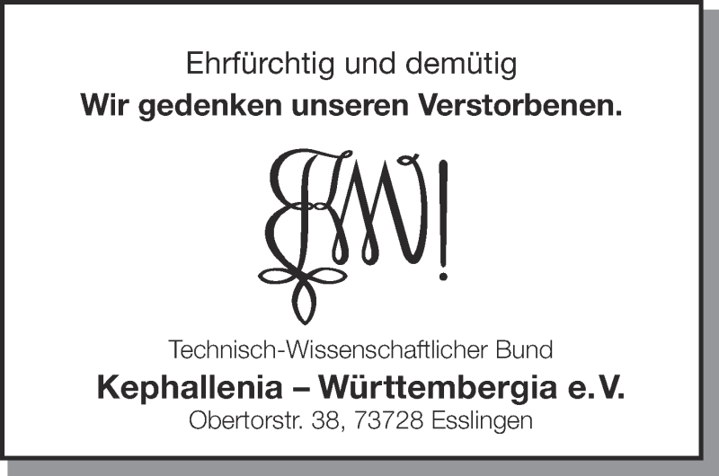  Traueranzeige für In Gedenken  vom 20.11.2021 aus Eßlinger Zeitung/Cannstatter Zeitung