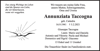 Traueranzeige von Annunziata Taccogna von Eßlinger Zeitung/Cannstatter Zeitung