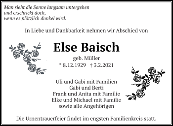 Traueranzeige von Else Baisch von Eßlinger Zeitung/Cannstatter Zeitung