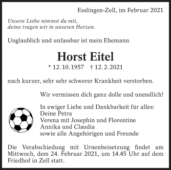 Traueranzeige von Horst Eitel von Eßlinger Zeitung/Cannstatter Zeitung