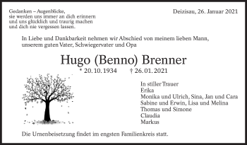 Traueranzeige von Hugo Brenner von Eßlinger Zeitung/Cannstatter Zeitung