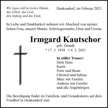 Traueranzeige von Irmgard Kautschor von Eßlinger Zeitung/Cannstatter Zeitung