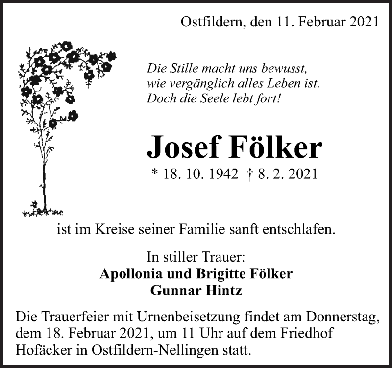  Traueranzeige für Josef Fölker vom 11.02.2021 aus Eßlinger Zeitung/Cannstatter Zeitung