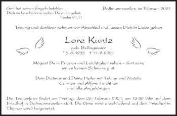 Traueranzeige von Lore Kuntz von Eßlinger Zeitung/Cannstatter Zeitung