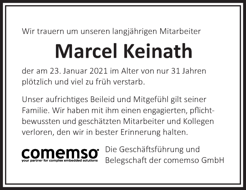  Traueranzeige für Marcel Keinath vom 06.02.2021 aus Eßlinger Zeitung/Cannstatter Zeitung