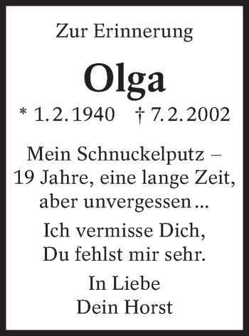 Traueranzeige von Olga  von Eßlinger Zeitung/Cannstatter Zeitung