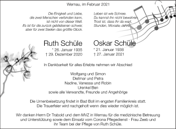 Traueranzeige von Oskar Schüle von Eßlinger Zeitung/Cannstatter Zeitung