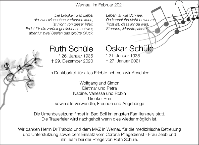  Traueranzeige für Oskar Schüle vom 05.02.2021 aus Eßlinger Zeitung/Cannstatter Zeitung