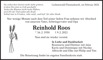 Traueranzeige von Reinhold Roos von Eßlinger Zeitung/Cannstatter Zeitung