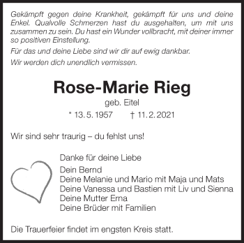 Traueranzeige von Rose-Marie Rieg von Eßlinger Zeitung/Cannstatter Zeitung
