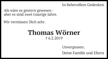 Traueranzeige von Thomas Wörner von Eßlinger Zeitung/Cannstatter Zeitung