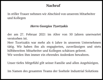 Traueranzeige von Georgios Tzortzakis von Eßlinger Zeitung/Cannstatter Zeitung